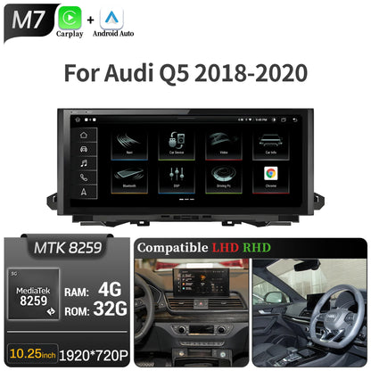10.25 inch Android 14 For Audi Q5 2018-2020 Car Radio Wireless Bluetooth Carplay Qualcomm Snapdragon 680 Touch Head Unit Screen