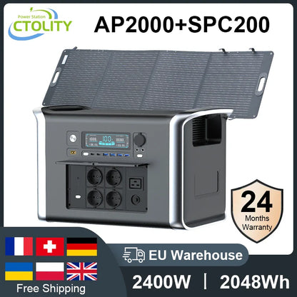2000W/2048Wh Portable Power Station 640000mAh 220V LifePo4 Batterie Generator+200W Solar Panel Powerstation Emergency Backup