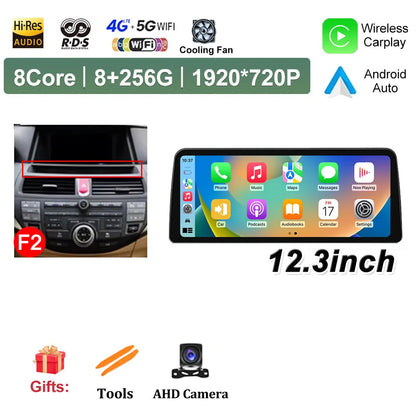 12.3 inch Android 14 for Honda Accord 8 2008 2009 - 2013 Car Multimedia Radio Player Wireless Carplay Monitor GPS Navigation BT