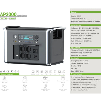 LiFePO4 Portable Power Station 2600W 2048WH Mobile Power Supply Solar Generators 1800W 1024WH Battery Power Storage For Camping