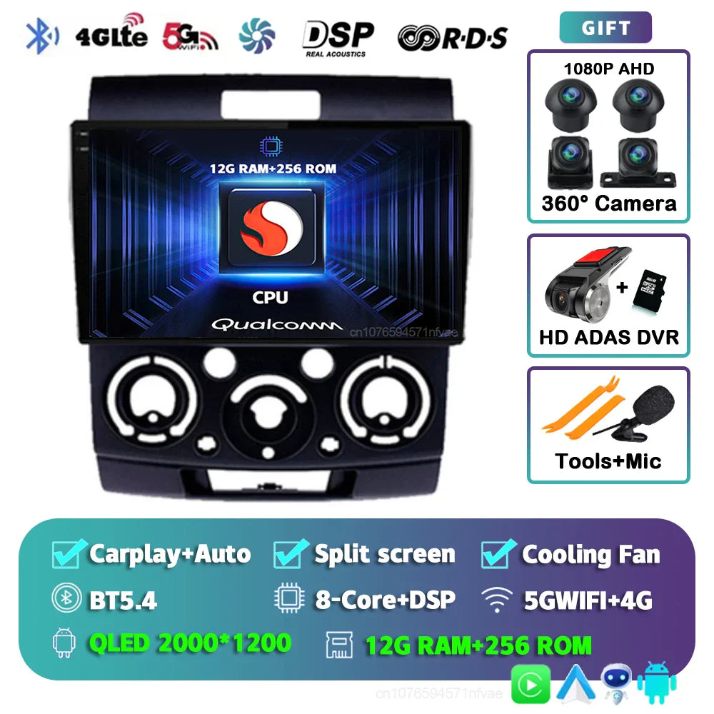 Android 14 Car Radio For Ford Everest Ranger Mazda BT50 BT-50 2006 2007 2008 - 2010 Multimedia Video Unit Head Player Stereo GPS