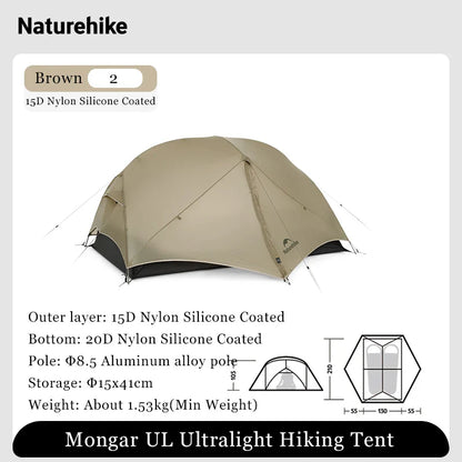 Naturehike Mongar UL 1-2 Person Tent 15D Nylon Ultralight Waterproof Backpacking Outdoor Hiking Cycling Travel Camping Tents