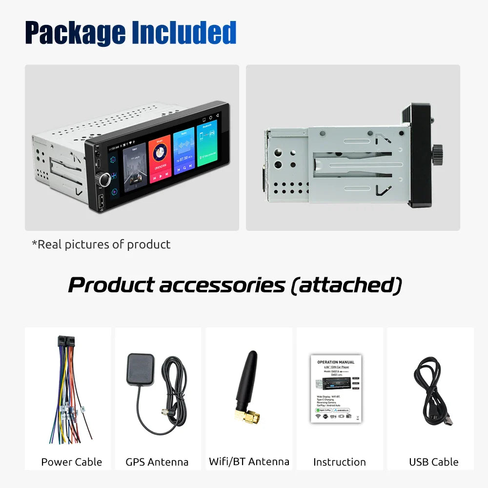 ESSGOO 6.86" Android 14 4+64G Universal Single DIN Car Stereo Radio CarPlay Android Auto BT USB SWC Wifi FM GPS Navi Mirror link
