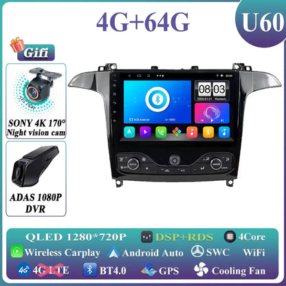 Android 14 Auto radio For Ford S Max S-MAX 2006-2015 For Ford Galaxy 2014 Carplay Multimedia Video player Navigation GPS No 2din