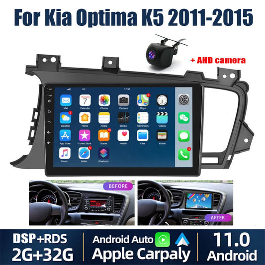 For Carplay/Android Auto 9 Inch Touch Screen Android 13 Bluetooth GPS Navigation Car Player Compatible for Kia K5 2011-2015