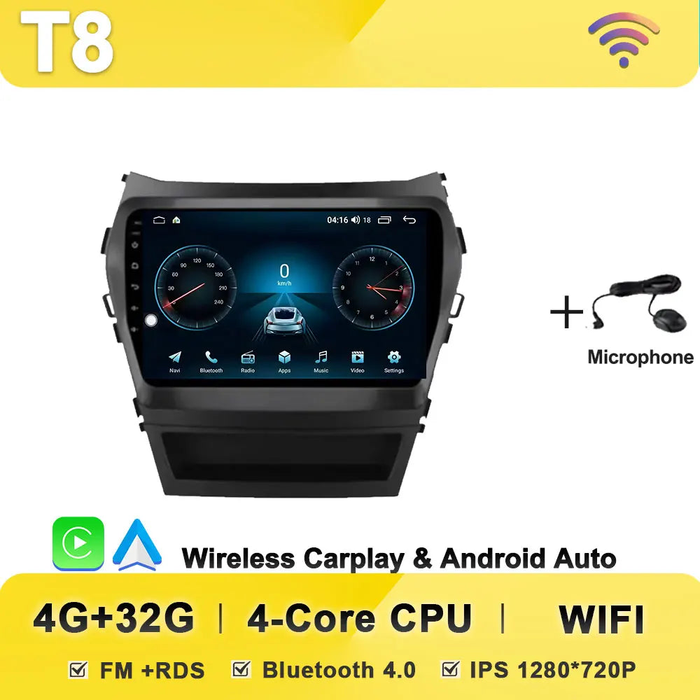 Car Multimedia Video Radio Player For Hyundai Santa Fe IX45 2013 - 2017 Wireless Android Auto CarPlay 8 Core GPS Navigation BT