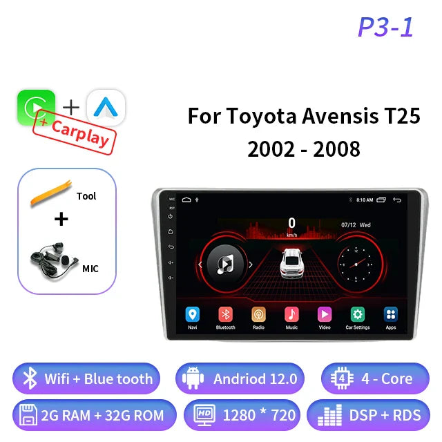 Android Auto For Toyota Avensis T25 2002 - 2008 Car Radio Multimedia Video Player Navigation GPS 4G Carplay Wifi Head Unit 2din