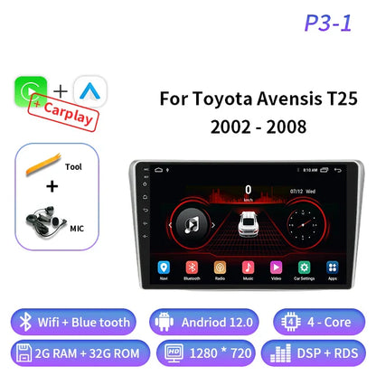 Android Auto For Toyota Avensis T25 2002 - 2008 Car Radio Multimedia Video Player Navigation GPS 4G Carplay Wifi Head Unit 2din