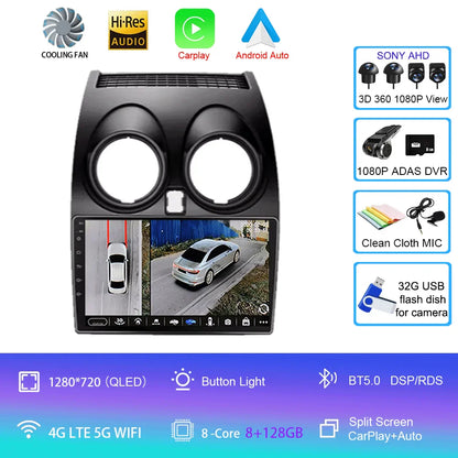 Android 14 2 DIN untuk Nissan Qashqai 1 J10 2006-2014 Radio Mobil Navigasi Pemutar Multimedia DVD Carplay Stereo Speaker Unit Ke