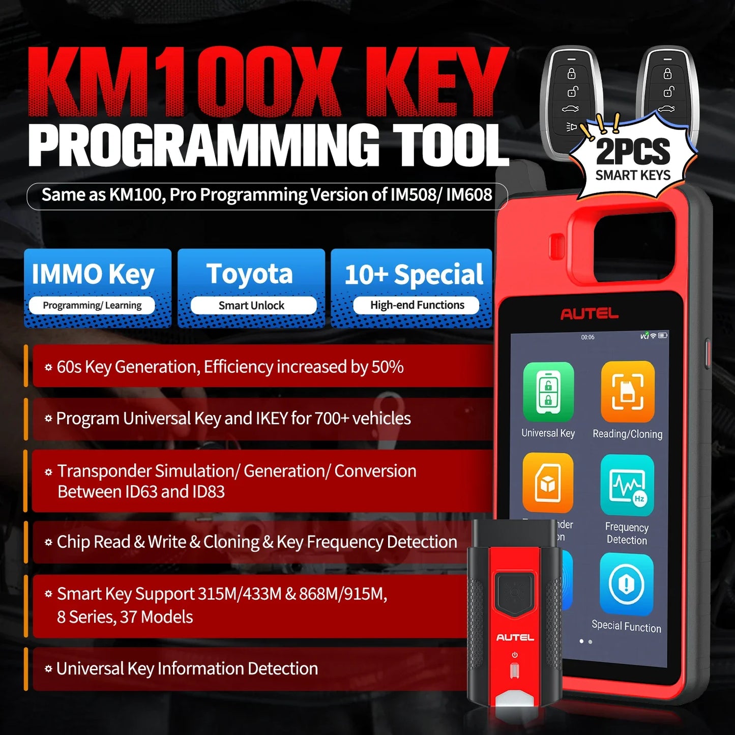 Autel MaxiIM KM100 KM100X Auto Key Programmer Smart Key Creation & OBD IMMO Learning Tool One-Minute Key Generation Immobilizer