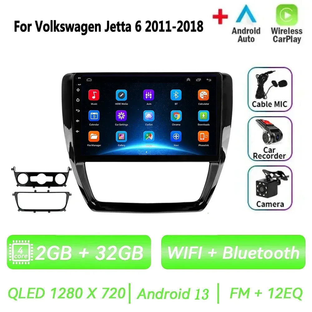 Car Radio for VW Volkswagen Jetta 6 2011-2018 Multimedia 2 Din Android 14 Video Player Navigation GPS DSP Carplay BT Head Unit