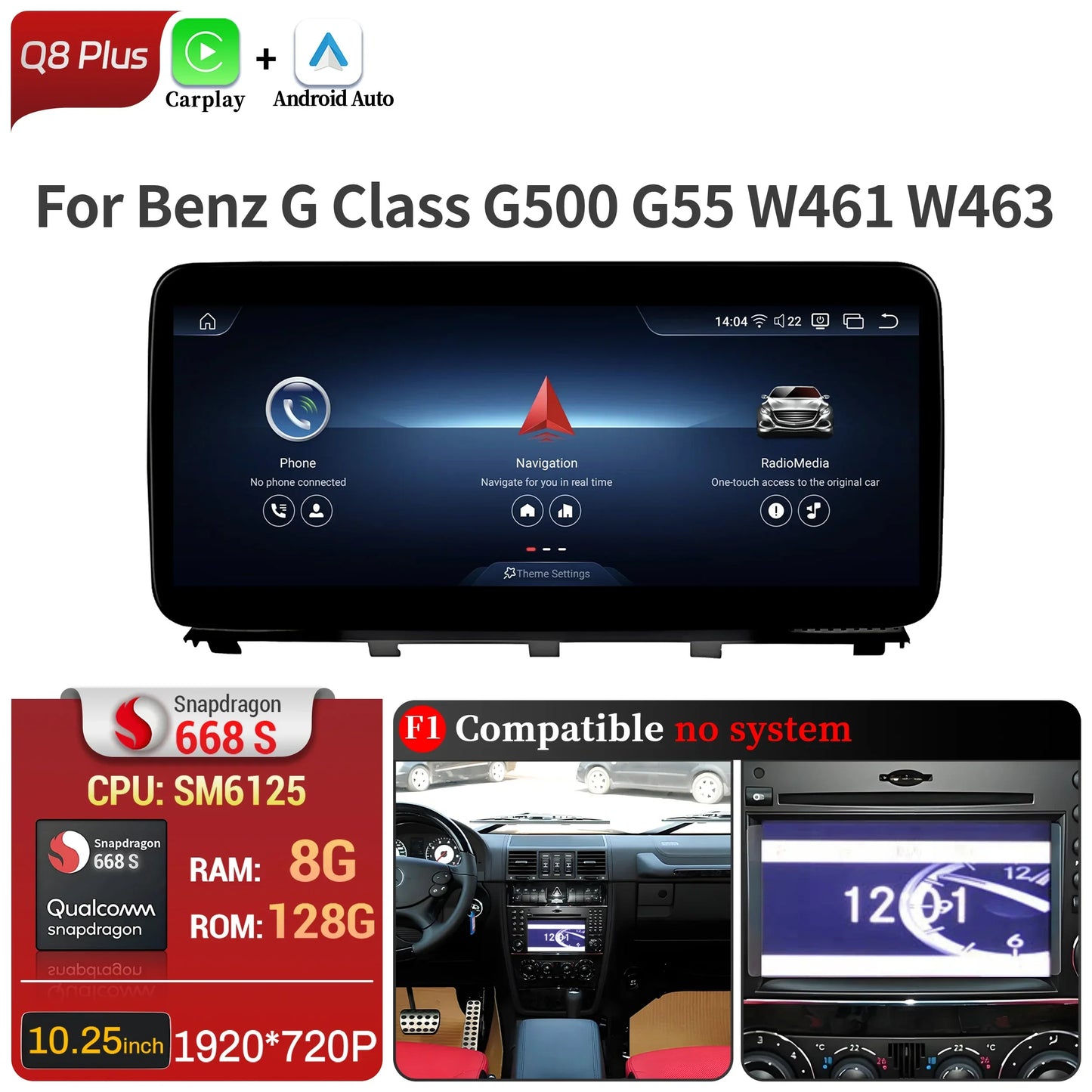 Car Radio For Mercedes Benz G Class G500 G55 W461 W463 2008-2015 Android 14 Wireless BT Carplay Snapdragon 680 Head Unit Screen