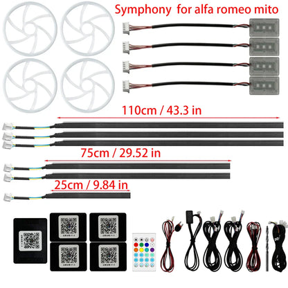 22in1 Universal Symphony Colorful Car Ambient Light Neon RGB Automobile Acrylic Strip Decor lamp APP & RF Remote Controller
