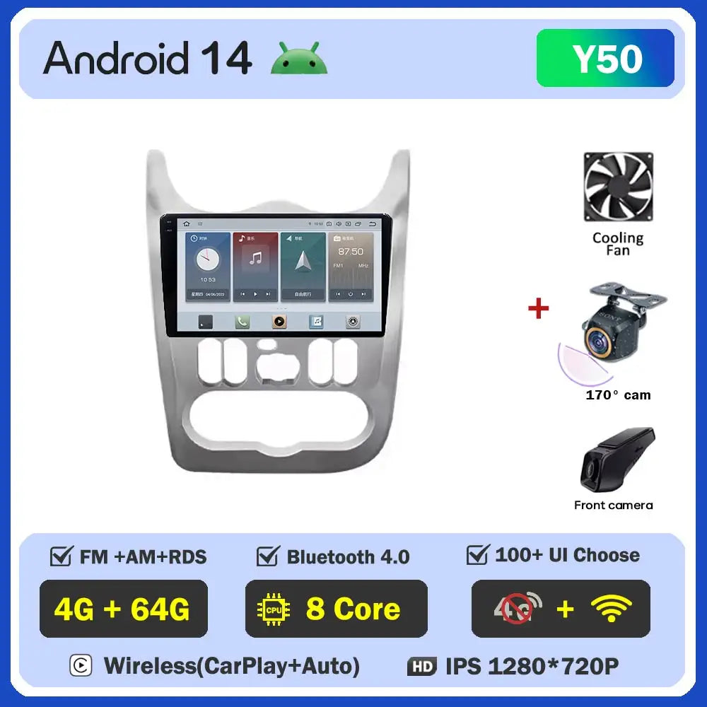 2Din 4G Android 14 Car Radio Multimedia Video Player For Renault Logan 1 Sandero 2009 - 2015 Dacia Duster GPS Carplay Navigation