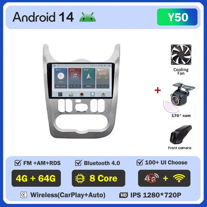 2Din 4G Android 14 Car Radio Multimedia Video Player For Renault Logan 1 Sandero 2009 - 2015 Dacia Duster GPS Carplay Navigation