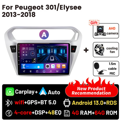 Wireless CarPlay Android Auto Car Bluetooth Radio For Peugeot 301 Citroen Elysee 2013-2018 2Din Android 14 DSP GPS FM Autoradio