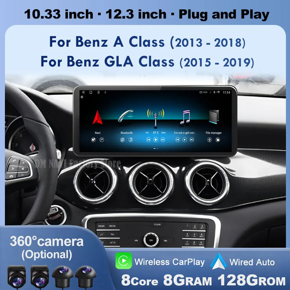 Wireless CarPlay Android Auto For Benz A Class 2013-2018 GLA Class 2015-2019 Navigation GPS Multimedia Display Head Unit BT DSP