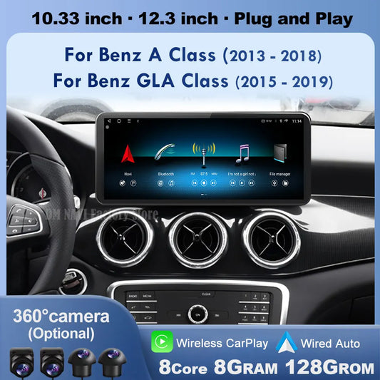 Wireless CarPlay Android Auto For Benz A Class 2013-2018 GLA Class 2015-2019 Navigation GPS Multimedia Display Head Unit BT DSP