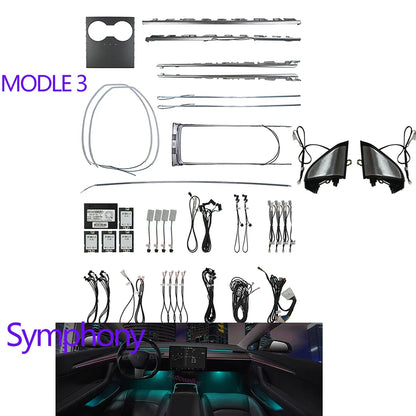 Laser engraving LED For Tesla Model 3 Y Interior Car Ambient Light Center Console Dashboard Panel Control LED Strip Lights