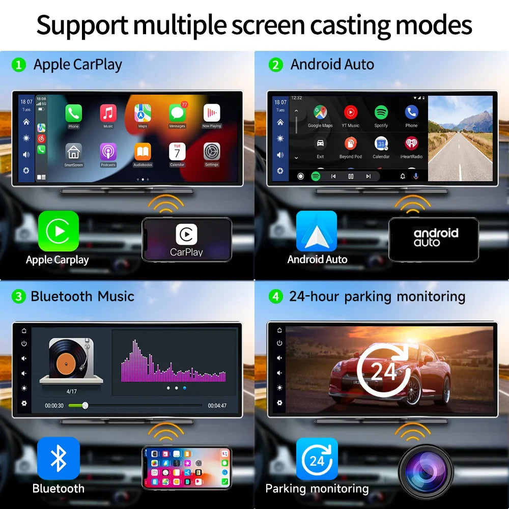JIUYIN 11.26 inch 4K HD DVR Universal Car Radio Multimedia Navigation Wireless CarPlay Android Auto Mirror Music Player