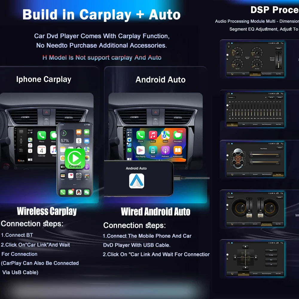 Android 14 WiFi For Mazda CX9 TB 2006 2007- 2010 2016 Car Radio Multimedia Player DSP Stereo GPS 4G Split Screen Bluetooth