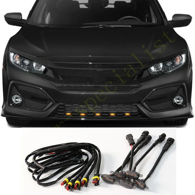 5X For Honda Civic Hatchback 2020-2021 Grille LED Light Raptor Style Cover