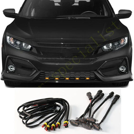 5X For Honda Civic Hatchback 2020-2021 Grille LED Light Raptor Style Cover