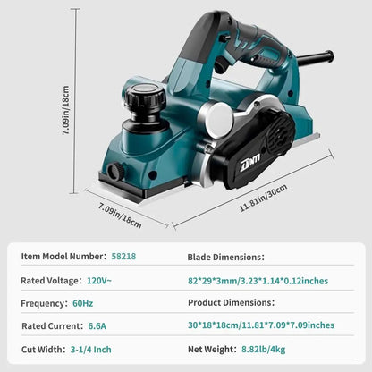 6.6amp Electric Hand Planer 17000rpm Woodworking Tool DIY Projects and Accurate Wood Shaping power tools