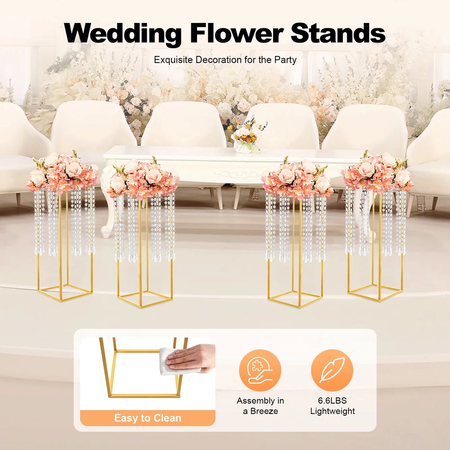 4-Piece Wedding Flower Stand Set – Durable Metal Vase Holder for Centerpieces, Balloons, and Party Decorations