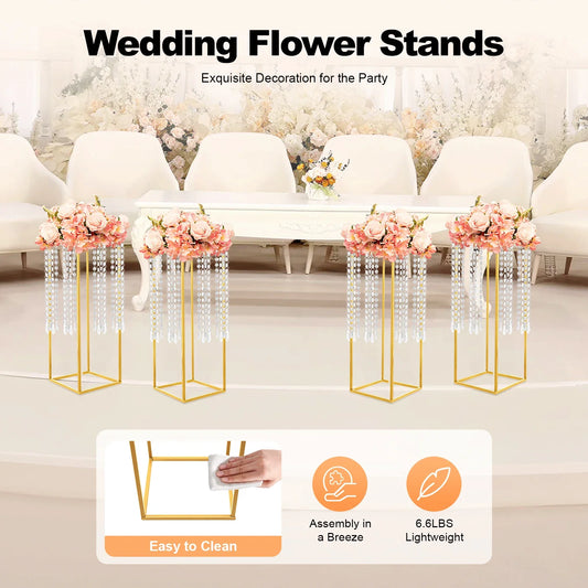 4-Piece Wedding Flower Stand Set – Durable Metal Vase Holder for Centerpieces, Balloons, and Party Decorations