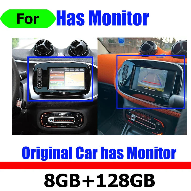 8“ Android 14 CarPlay GPS Navigation Player Head Unit For Mercedes Benz Smart 453 Fortwo Forfour 15-19 Radio Stereo Multimedia
