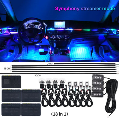 18 in 1 Symphony Car Atmosphere Light Interior Decoration Acrylic Strip Dual Zone LED Decorative Neon Ambient Lamp BacklightApp
