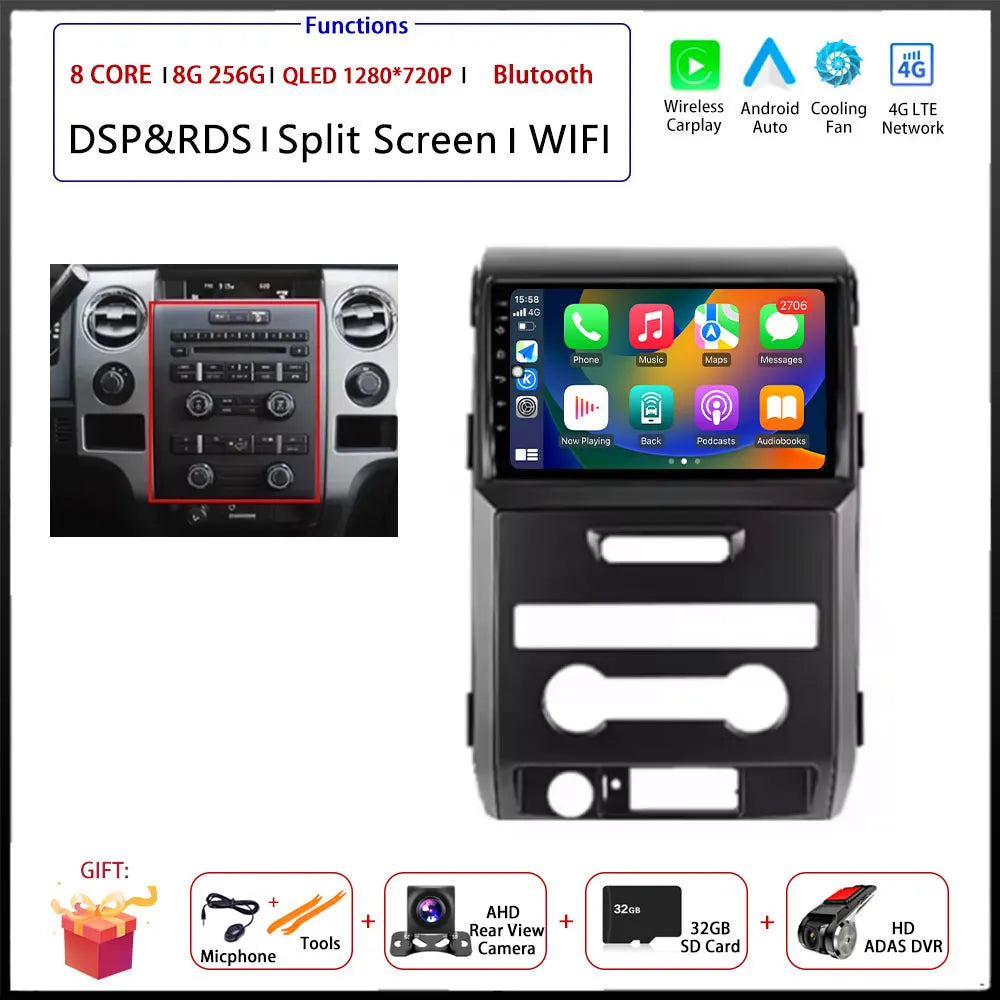 For Ford F150 P415 Raptor 2008 - 2014 Car FM/AM DSP 4G Android OS Carplay Auto WIFI  Radio Stereo Multimedia Player 2din BT 5.0