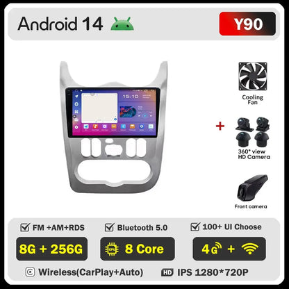 2Din 4G Android 14 Car Radio Multimedia Video Player For Renault Logan 1 Sandero 2009 - 2015 Dacia Duster GPS Carplay Navigation