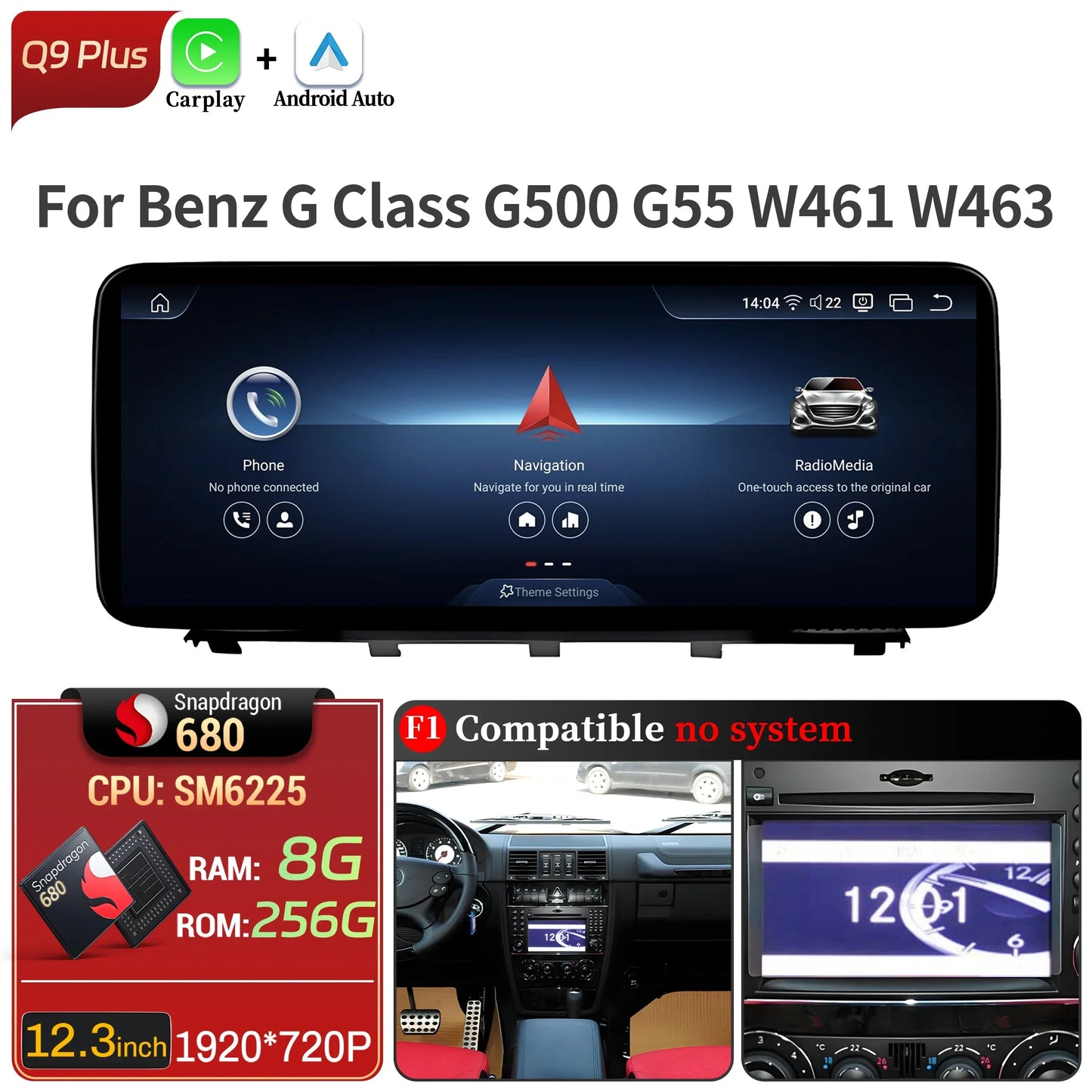 Car Radio For Mercedes Benz G Class G500 G55 W461 W463 2008-2015 Android 14 Wireless BT Carplay Snapdragon 680 Head Unit Screen