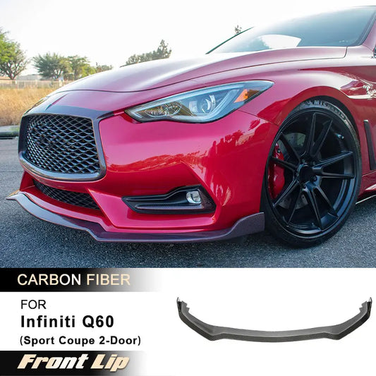 Car Front Bumper Lip Spoiler for Infiniti Q60 Sport Coupe 2-Door 2016-2022 Front Lip Chin Apron With Splitters Carbon Fiber