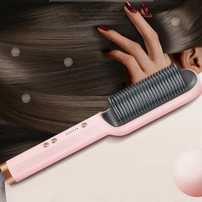 2in1 Professional Ionic Hair Straightener Curler Brush Ceramic PTC Heating Fast Straightening Curling Iron Hot Comb Styling Tool