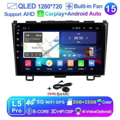 LEHX Pro 5G WIFI 8 Core Android 14 2 Din Autoradio Car Radio Multimedia Player For Honda CRV CR-V 2006-2011 Carplay gps dvd QLED