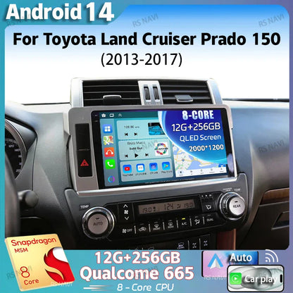 Android 14 For Toyota Land Cruiser Prado 150 2013 - 2017 2K QLED Android Car Radio Multimedia Video Player GPS Stereo CarPlay