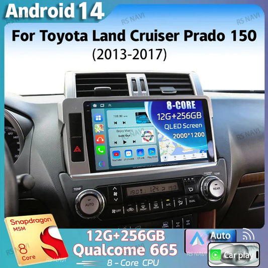 Android 14 For Toyota Land Cruiser Prado 150 2013 - 2017 2K QLED Android Car Radio Multimedia Video Player GPS Stereo CarPlay