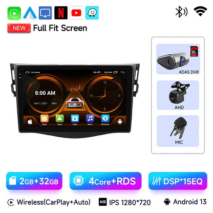 JIUYIN Car Radio For Toyota RAV4 Rav 4 2005-2013 Android 14 Multimedia Player 2Din Carplay DSP Navigation GPS 4G WIFI stereo