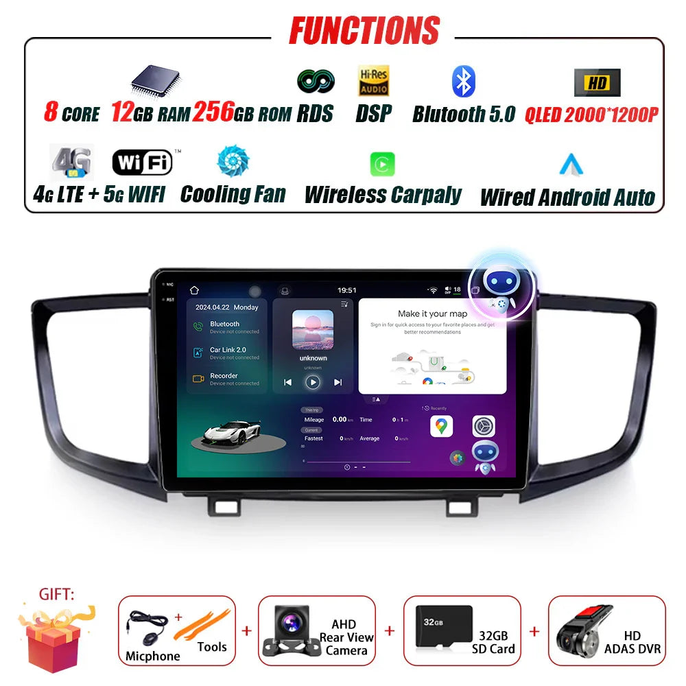 Car Radio Carplay For Honda Pilot 2016 - 2019 GPS Navigation Android Auto Stereo Multimedia Player 5G Wifi Screen BT RDS