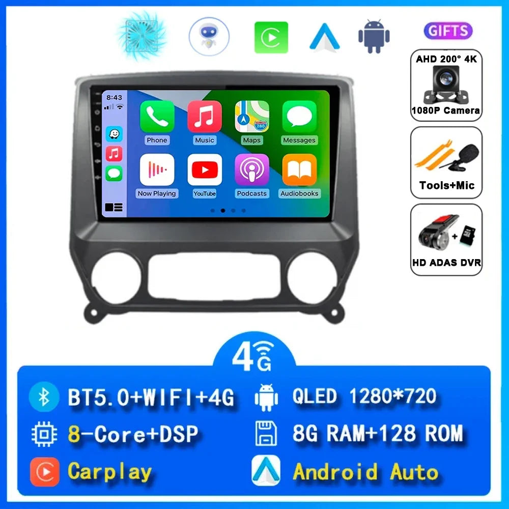 Android 14 Car Radio For Chevrolet Silverado 3 GMTK2 2014 2015 2016 2017 2018 Carplay Auto Multimedia Player Stereo DSP WIFI 4G