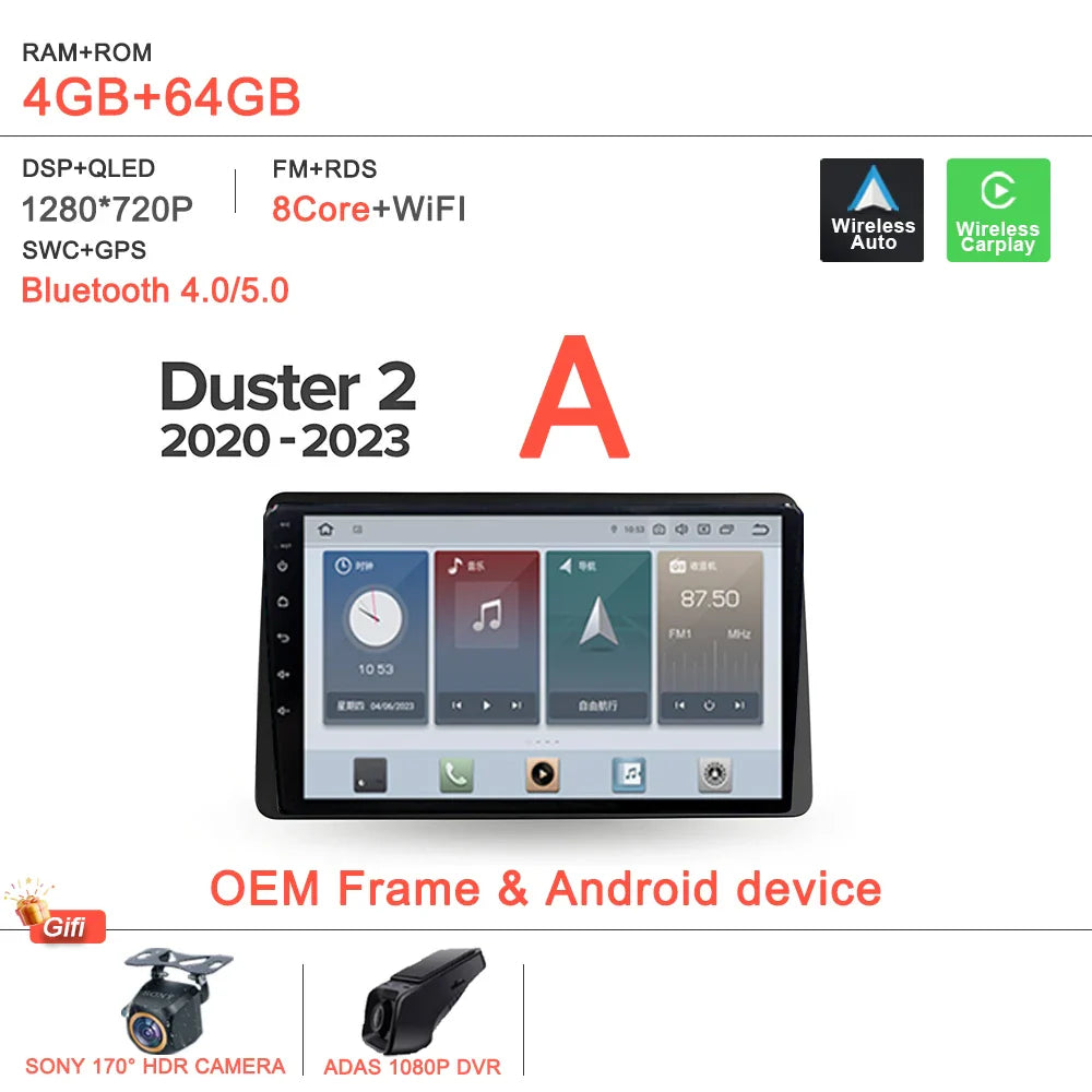 Android 14 For Renault Duster HM 2 II 2020 - 2023 Arkana 1 I 2019 - 2023 Car Radio Multimedia Video Player Navigation stereo DVD