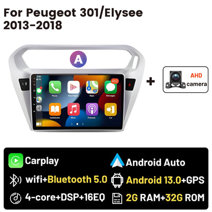Wireless CarPlay Android Auto Car Bluetooth Radio For Peugeot 301 Citroen Elysee 2013-2018 2Din Android 14 DSP GPS FM Autoradio
