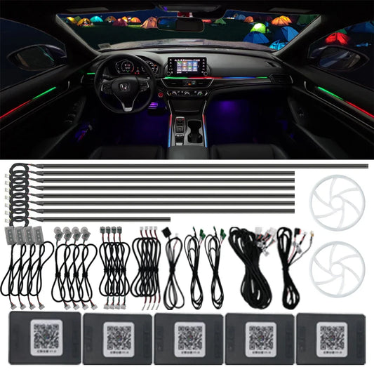 24 In 1 Universal Acrylic hidden LED Strip APP Symphony Ambient Light 64 Color RGB Car Interior Atmosphere Lighting for Accord