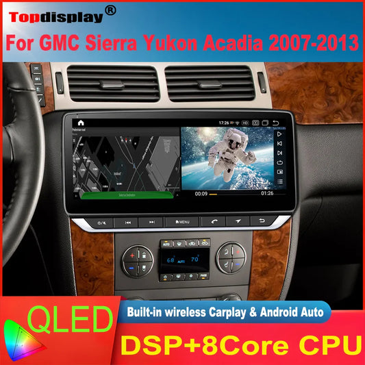 Topdisplay 10.25" QLED Touchscreen Car Radio for GMC Sierra Yukon Acadia 2007-2013 8-Core CPU CarPlay Android Auto Screen
