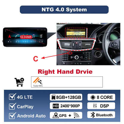 Wireless Carplay Android 14 for Mercedes Benz E Class W212 2009 - 2015 Car Radio Player Video DSP Stereo Touch Screen 4G WiFi BT