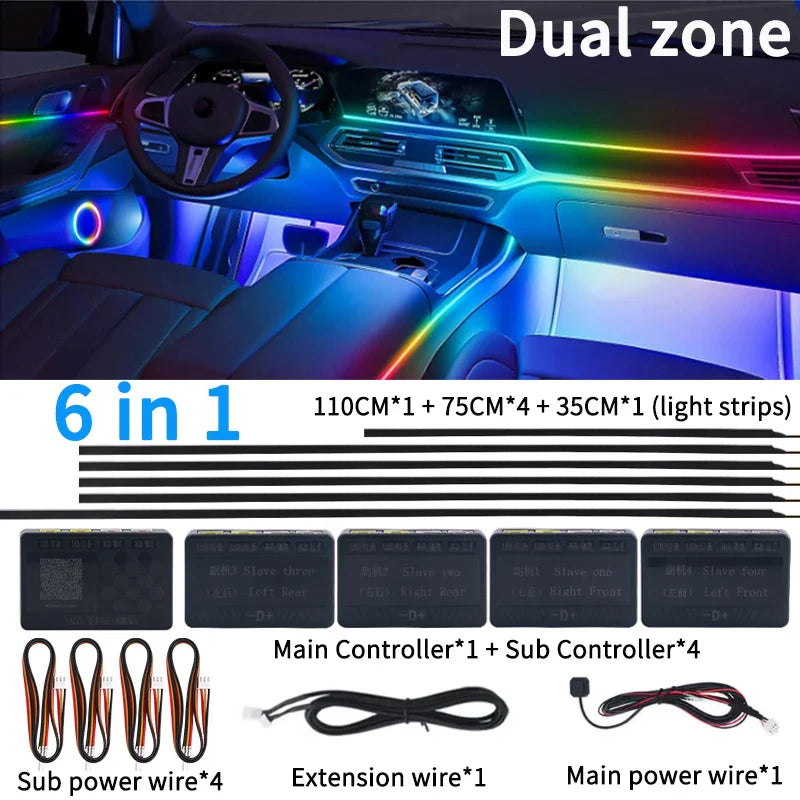 6/10/14/18/22 in 1 Led Car Hidden Ambient Light Symphony RGB 64 Color Bluetooth APP Interior Acrylic Matt Black Strip Backlight