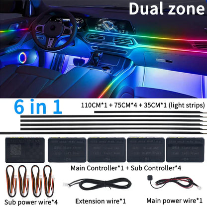 6/10/14/18/22 in 1 Led Car Hidden Ambient Light Symphony RGB 64 Color Bluetooth APP Interior Acrylic Matt Black Strip Backlight